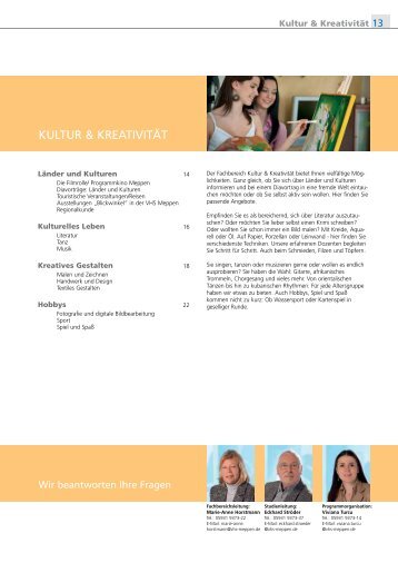 KULTUR & KREATIVITÄT - Volkshochschule Meppen