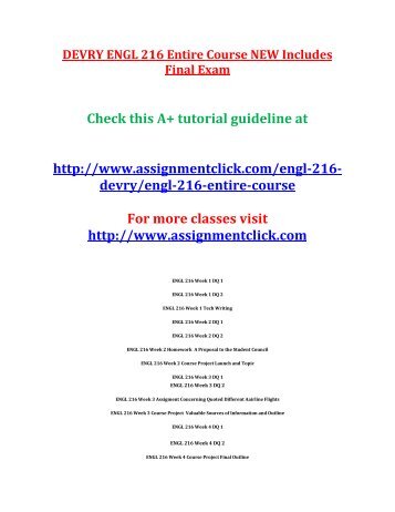 DEVRY ENGL 216 Entire Course NEW Includes Final Exam