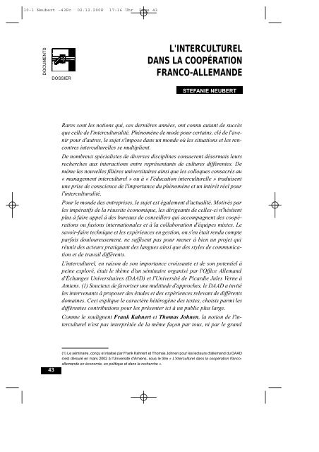 L Interculturel Dans La Cooperation Franco Allemande