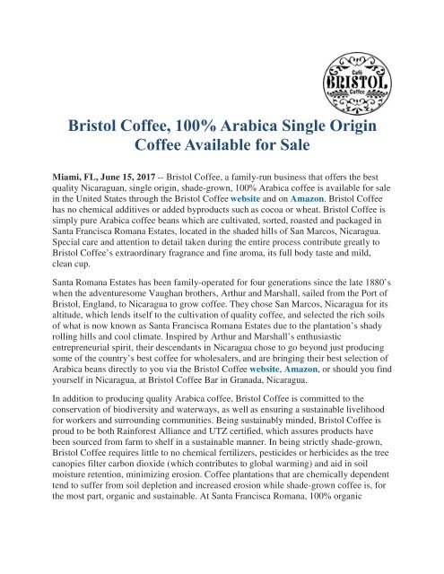 Bristol Coffee, 100% Arabica Single Origin Coffee Available for Sale