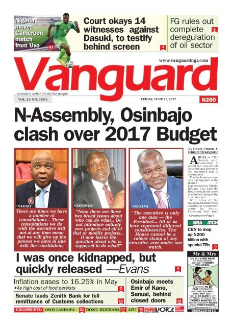 16062017 - N-Assembly, Osnbajo clash over 2017 Budget