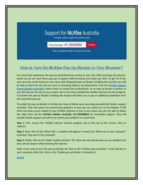How to Turn On McAfee Pop Up Blocker In Your Brows