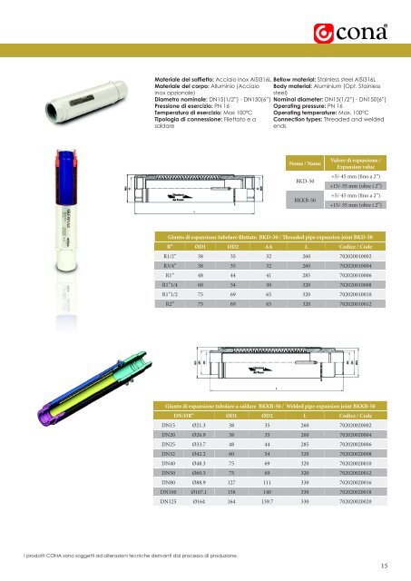 Cona Srl - Catalogo Giunti di Espansione