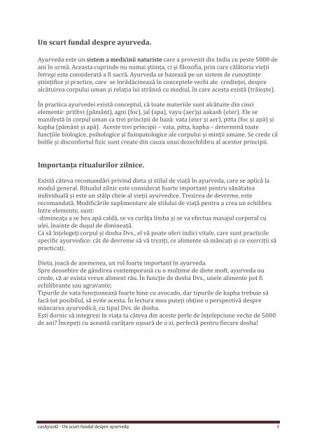 casAyus (c) Un scurt fundal despre ayurveda