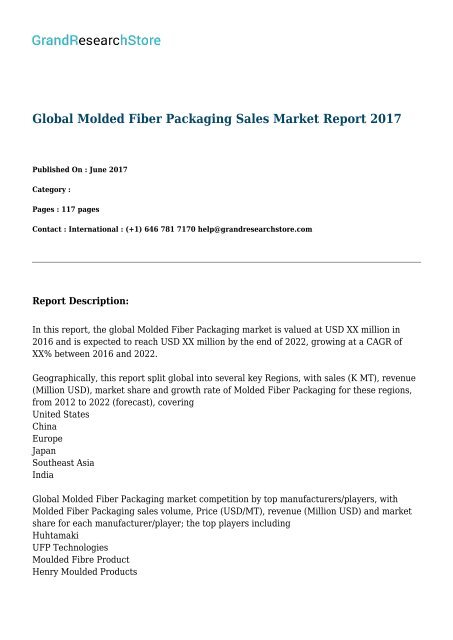 Global Molded Fiber Packaging Sales Market Report 2017