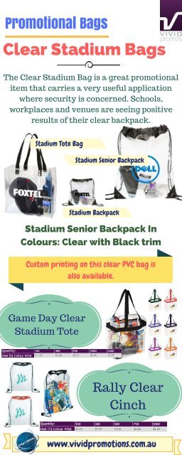 Persoanlised Clear Stadium Bags at Vivid Promotions