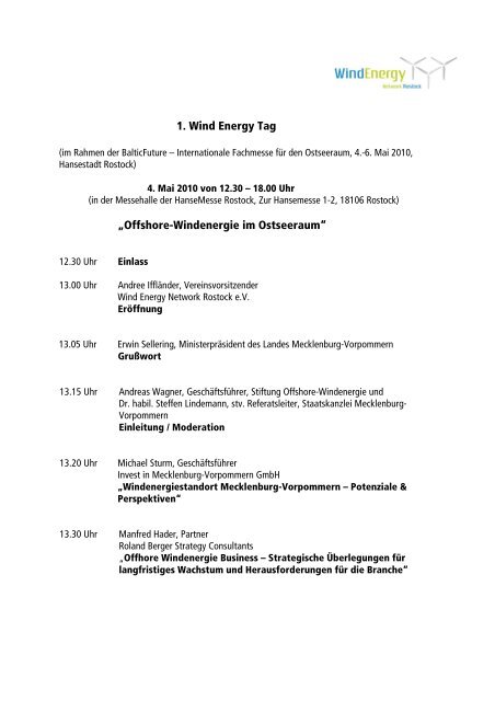 Tagesordnungspunkte 9 - Wind Energy Network