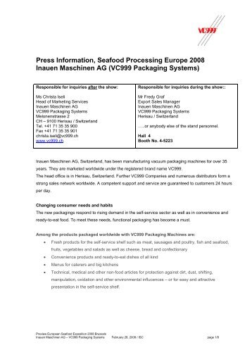 Press Information, Seafood Processing Europe 2008 Inauen ...