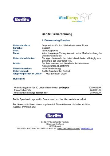 Berlitz Firmentraining - Wind Energy Network