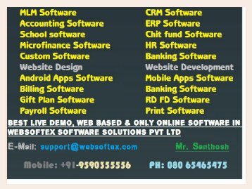 Network MLM Software, MLM Career Plan,  Online Tax Booking, Microfinance Software, Co-Operative Software