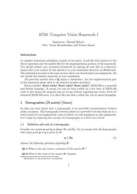 16720: Computer Vision Homework 1