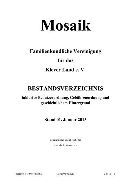 BESTANDSVERZEICHNIS - Mosaik