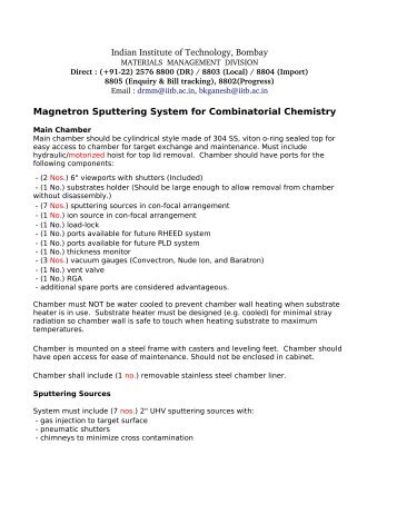 Magnetron Sputtering System for Combinatorial Chemistry Indian ...