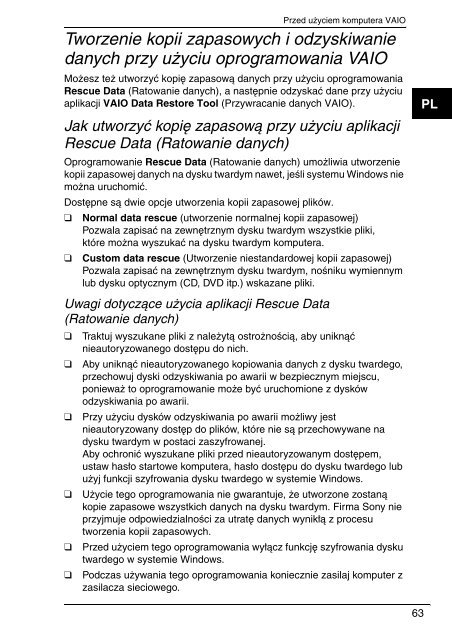 Sony VGN-FW11E - VGN-FW11E Guide de d&eacute;pannage Polonais