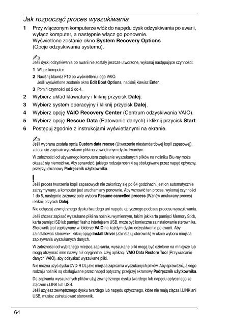 Sony VGN-FW11E - VGN-FW11E Guide de d&eacute;pannage Polonais