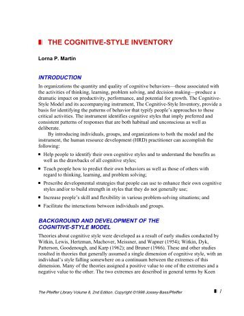 „‚ THE COGNITIVE-STYLE INVENTORY