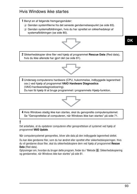 Sony VPCEB1E0E - VPCEB1E0E Guide de d&eacute;pannage Danois