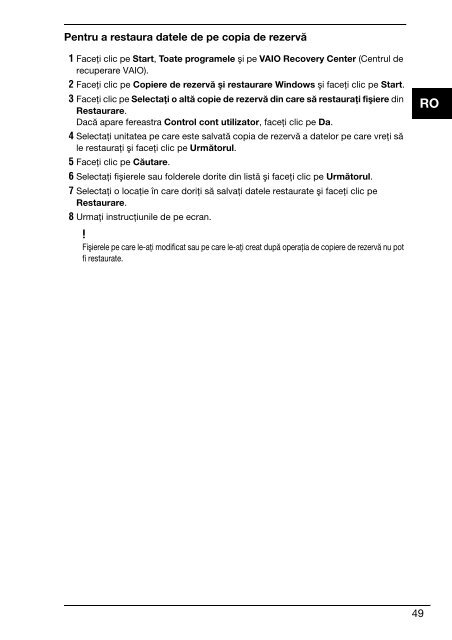 Sony VPCEB1E0E - VPCEB1E0E Guide de d&eacute;pannage Roumain