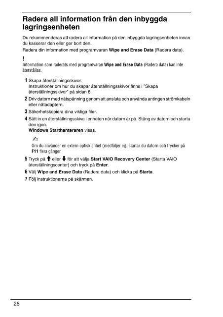 Sony VPCEB1E0E - VPCEB1E0E Guide de d&eacute;pannage Su&eacute;dois