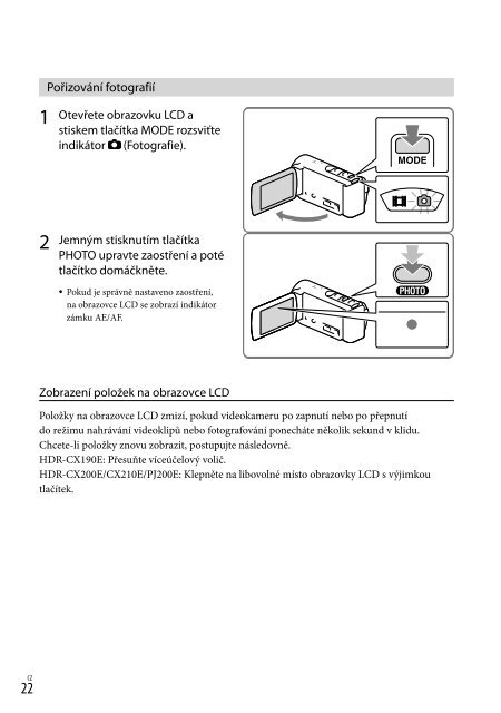 Sony HDR-CX200E - HDR-CX200E Consignes d&rsquo;utilisation Tch&egrave;que