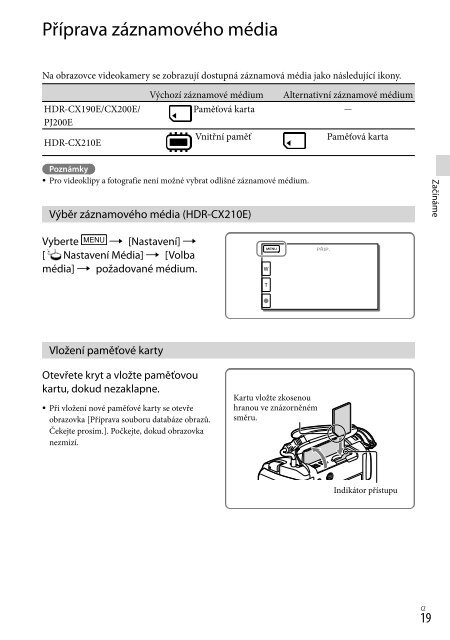 Sony HDR-CX200E - HDR-CX200E Consignes d&rsquo;utilisation Tch&egrave;que