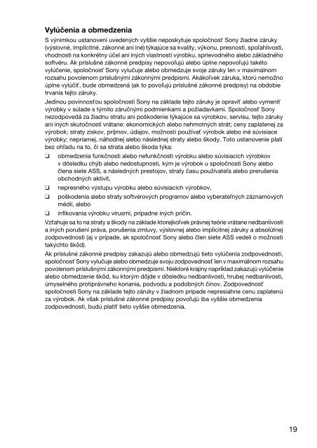 Sony VPCEH3P1E - VPCEH3P1E Documents de garantie Slovaque