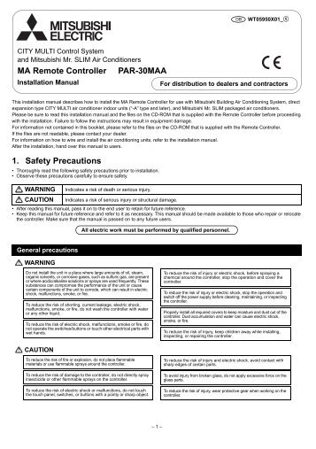 1. Safety Precautions MA Remote Controller PAR-30MAA