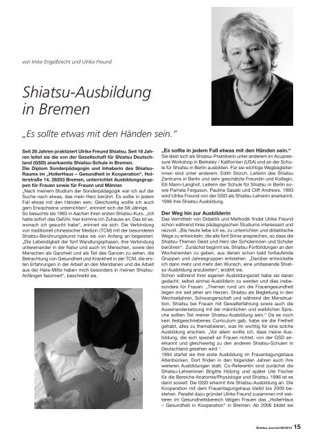 Shiatsu-Ausbildung in Bremen - Shiatsu Ausbildung für Frauen