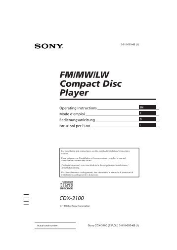 Sony CDX-3100 - CDX-3100 Consignes dâutilisation