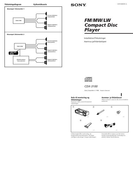 Sony CDX-3100 - CDX-3100 Guide d'installation Danois