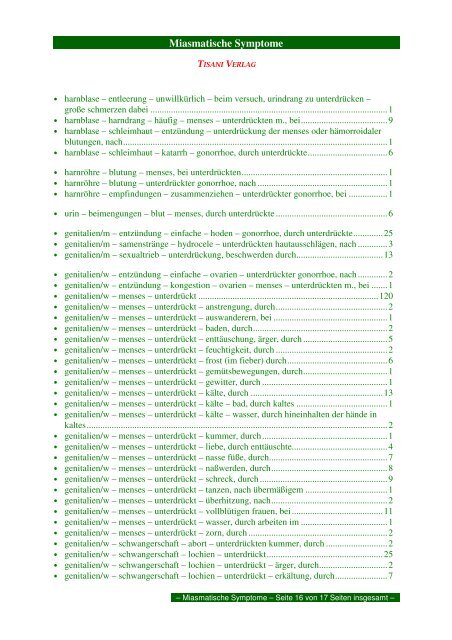 Miasmatische Symptome Typische miasmatische ... - Tisani Verlag