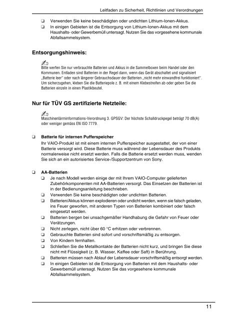 Sony VPCF13J8E - VPCF13J8E Documents de garantie Allemand