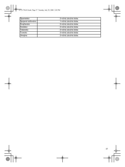 Sony VGN-TT11LN - VGN-TT11LN Documents de garantie Tch&egrave;que