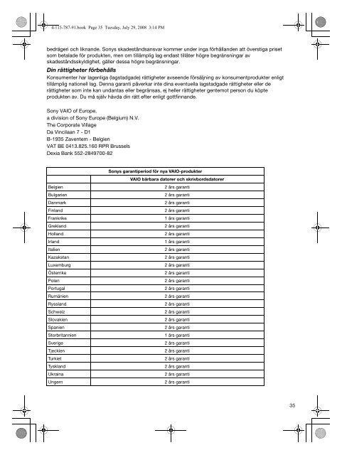 Sony VGN-TT11LN - VGN-TT11LN Documents de garantie Finlandais