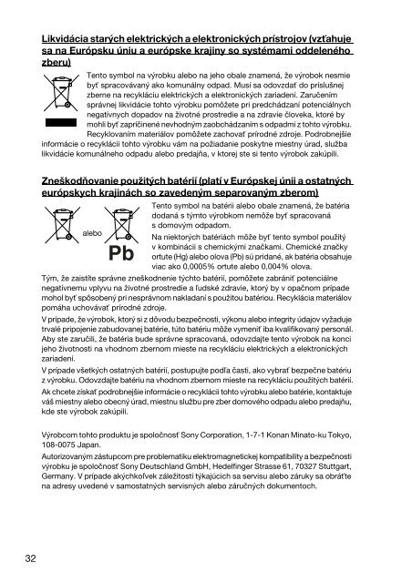 Sony SVE1511F1E - SVE1511F1E Documents de garantie Slovaque