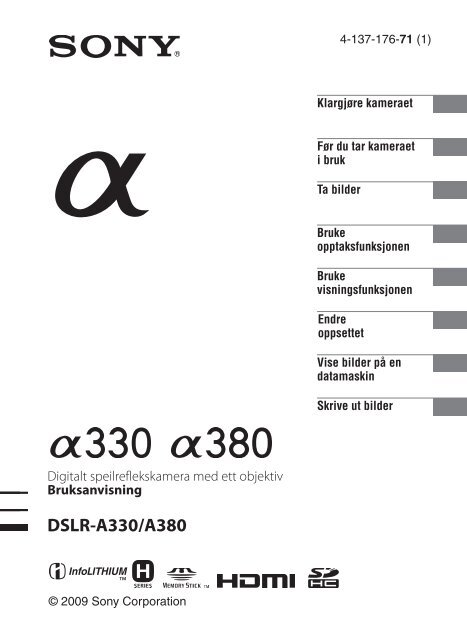 Sony DSLR-A330Y - DSLR-A330Y Consignes d&rsquo;utilisation Norv&eacute;gien