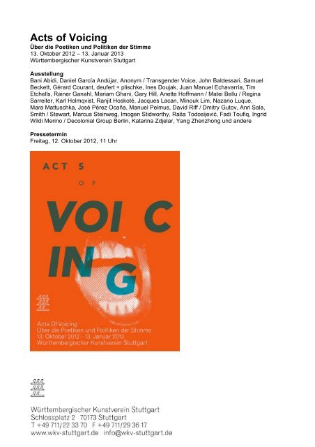 Acts of Voicing - Württembergischer Kunstverein Stuttgart