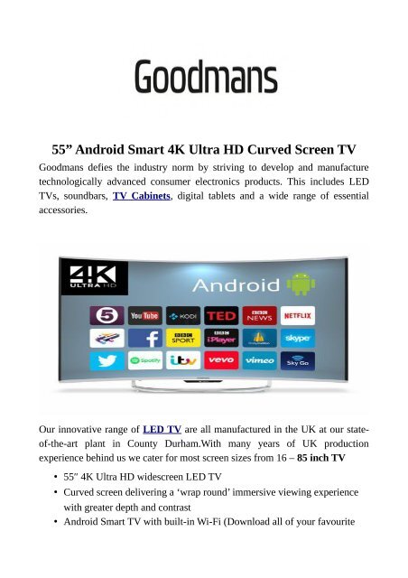 55” Android Smart 4K Ultra HD Curved Screen TV