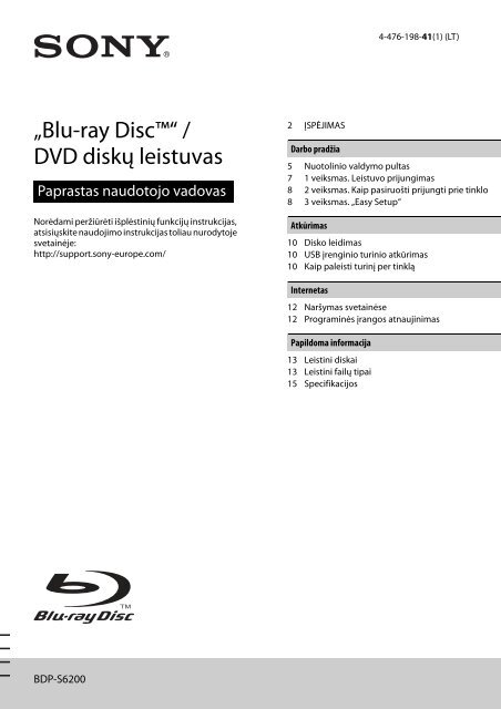 Sony BDP-S6200 - BDP-S6200 Simple Manual Lituanien