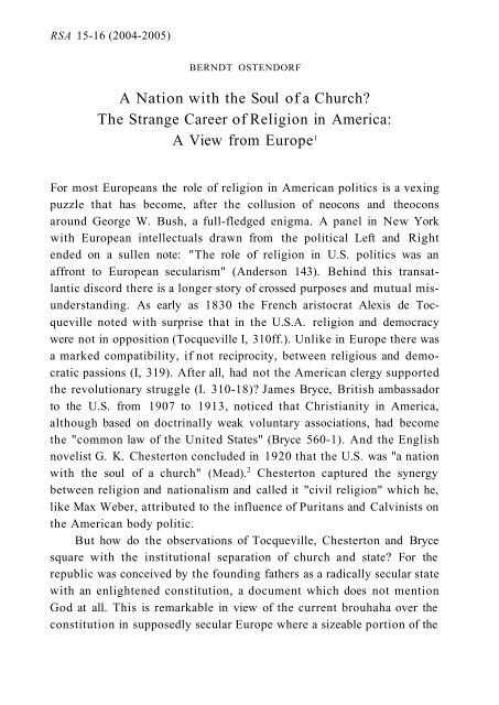 A Nation with the Soul of a Church? The Strange Career of Religion ...