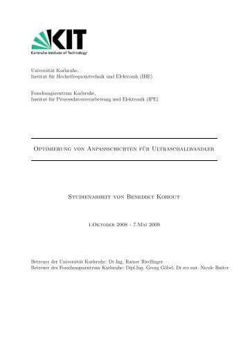 Optimierung von Anpassschichten für Ultraschallwandler - FZK