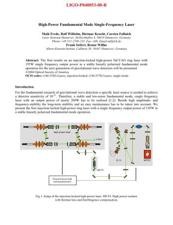 High-Power Fundamental Mode Single-Frequency Laser - LIGO