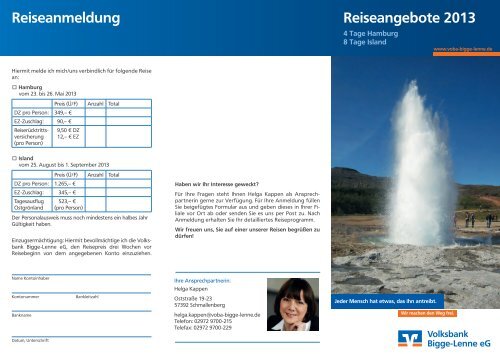 Island Reiseanmeldung - Volksbank Bigge-Lenne eG