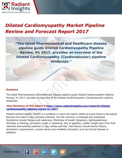 Dilated Cardiomyopathy Market Pipeline Analysis Report 2017