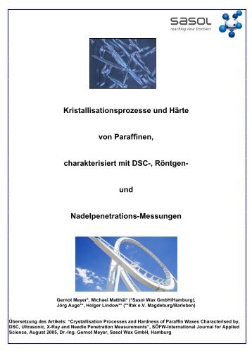 Kristallisationsprozesse und Härte von ... - Sasol Wax GmbH