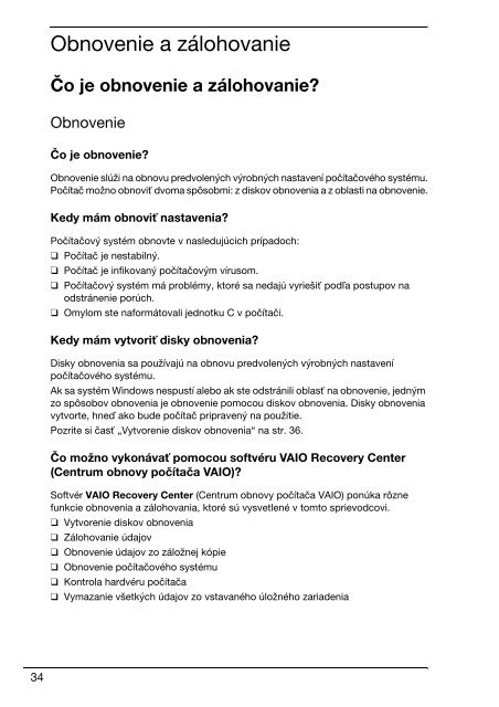 Sony VPCEC1Z1E - VPCEC1Z1E Guide de d&eacute;pannage Slovaque