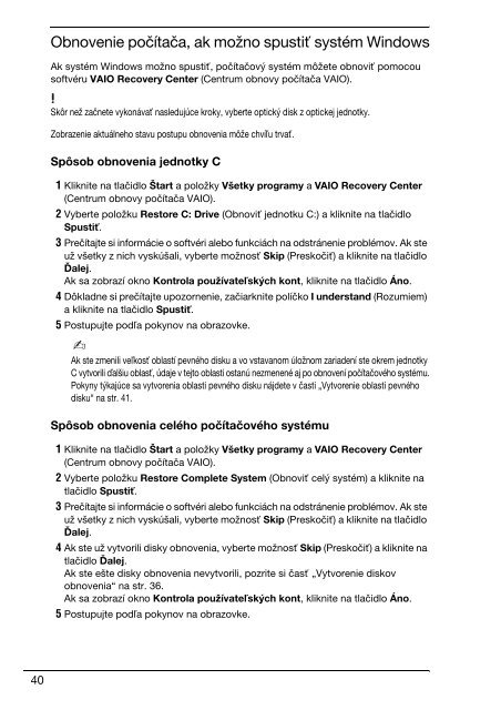 Sony VPCEC1Z1E - VPCEC1Z1E Guide de d&eacute;pannage Slovaque