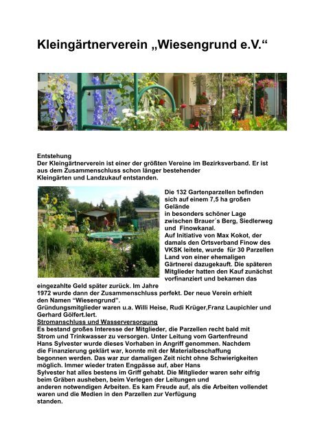 Kleingärtnerverein „Wiesengrund e.V.“ Bezirksverband der