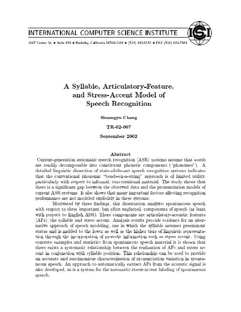 A Syllable Articulatory Feature And Stress Accent Model Of Speech