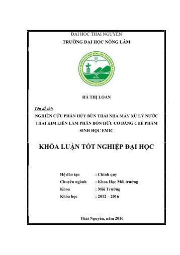 Nghiên cứu phân hủy bùn thải nhà máy xử lý nước thải kim liên làm phân bón hữu cơ bằng chế phẩm sinh học emic